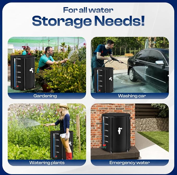 Collapsible Rain Barrel, Portable Rain Water Collection System Kit, 53 Gallon – Foldable Water Tank & Storage Reservoir with Spigot for Garden, Lawn, & Emergency Use