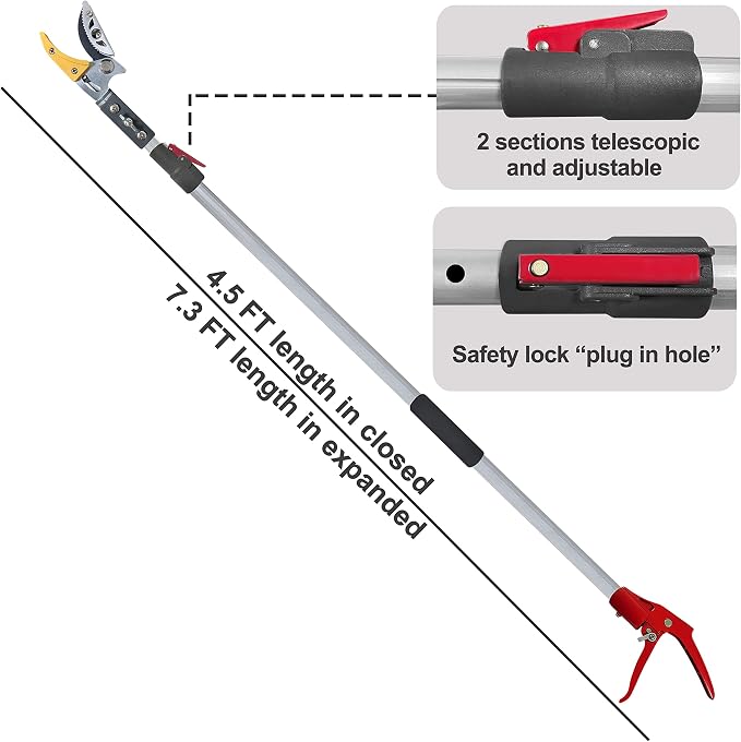 Tree Trimmer 4.5-7.3 FT Extendable, Pole Saw and Pruner