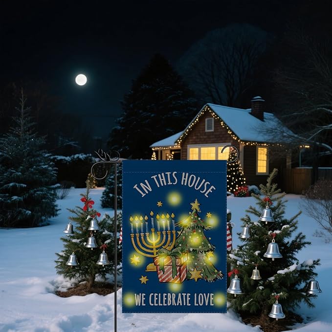 Hanukkah Garden Flag - Led Hanukkah Decorations for Outside, Merry Christmas Garden Flags Double-Sided Flag for Seasonal Christmas Winter Farmhouse Yard Lawn Decoration Gifts 12x18 inches