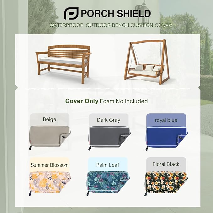 Porch Shield Outdoor Bench Cushion Cover – Waterproof Swing Cushion Cover for Patio Furniture Loveseat (Not Insert) Beige 42" W x 18" D x 3" H