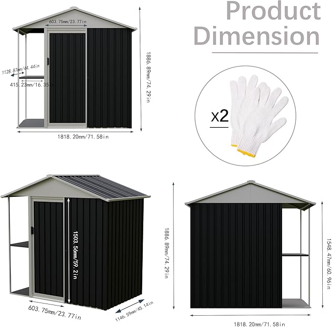 KEIKI 6x4 FT Outdoor Storage Shed with Rack, Metal Garden Shed with Storage Shelves, Bike Storage Tool Cabinet Box for Lawn, Backyard, Patio