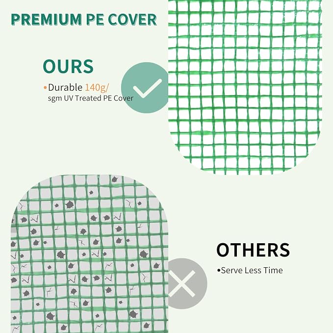 EAGLE PEAK Replacement Cover for 8x6 Portable Walk-in Pop up Greenhouse, Front Roll-Up Zipper Entry Door and 2 Large Roll-Up Side Windows (Frame Not Included), Green