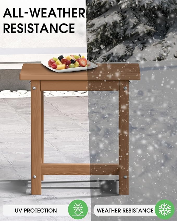 Outdoor Side Table – 17" HDPE Adirondack Side Table,Sturdy Small Outdoor Tables, Weather-Resistant & Easy Assembly Patio End Tables for Garden, Balcony, Porch & Poolside (Teak)