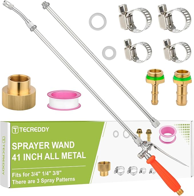Replacement Pump Sprayer Wand, 29 Inch All Metal Spray Wand for Tank Sprayer with Stainless Steel Extension Tubes, 1/4" 3/8" Brass Barbs Joint Parts for Weed Lawn Plants Careing Watering