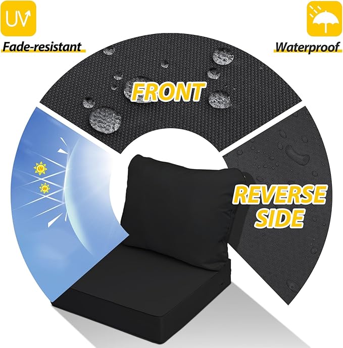 AAAAAcessories Outdoor Seat Cushions for Chairs, Fade-Resistant, Waterproof Patio Furniture Replacement Cushions, 25.5" x 25.5" x 5" + 25.5" x 19", Charcoal Black