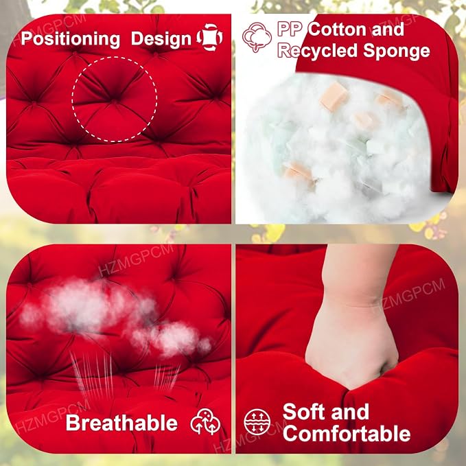Premium 5" Thick Waterproof Outdoor Swing Cushions Sturdy Durable 2 Seat Replacement Porch Swing Cushions with Backrest&Ties Bench Cushion for Outdoor Furniture Backyard Patio (Bright red)