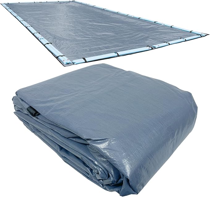 Pool Mate 30x60ft Heavyweight Blue Winter Pool Cover for Inground Pools, 5ft Overlap (35x65ft Cover Size), Solid 12x12 Scrim, 3.7 oz/yd2, 18-Year Warranty, Style: 343060R-PM
