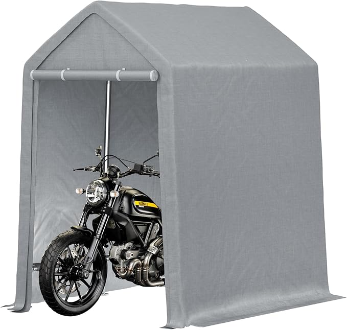 Heavy Duty Carport Canopy with Metal Frame, 12x12 ft Portable Garage & Outdoor Storage Shed, Waterproof PE Cover, Roll-Up Zipper Door, Car Port Shelter for Motorcycle, Bike, Tools, Firewood, Grey