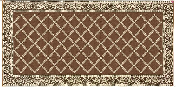 Stylish Camping 119187 9-feet by 18-feet Reversible Mat, Plastic Straw Rug, Large Floor Mat for Outdoors, RV, Patio, Backyard, Picnic, Beach, Camping (Brown/Beige)