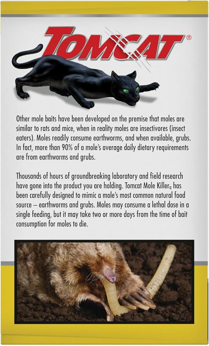 Tomcat Mole Killer(a) - Mimics Natural Food Source, Kills with a Single Feeding, Mole Killer for Lawns and Yards, 12 Worm Baits