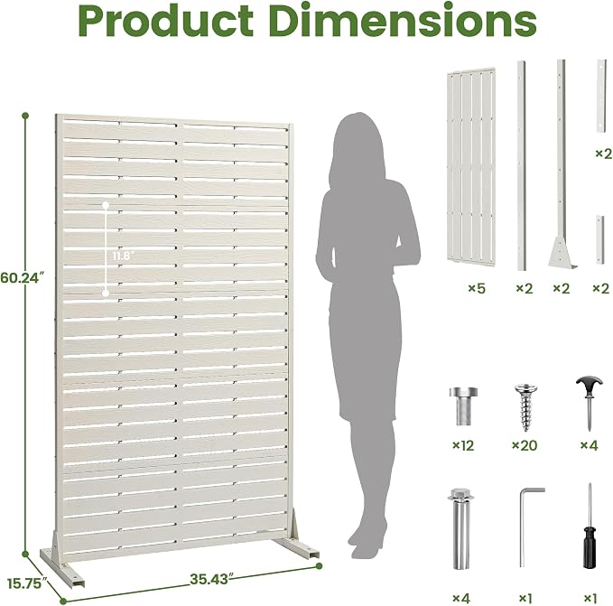 Outdoor Privacy Screen 60" H HDPE Decorative Freestanding Privacy Panel, Sandblasting Louvered Privacy Screens with Stand, Weather-Resistant Panel for Patio, Balcony, Backyard(5 Panels)