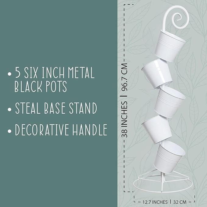 Esterno Hanging Flower Pot Tiered Stand (White), Metal Outdoor Stacking Planter