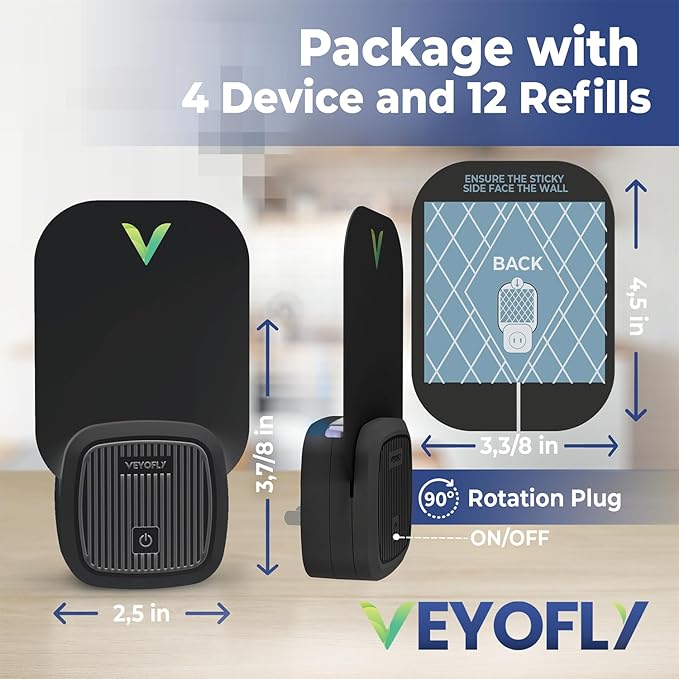 VEYOFLY Fly Trap Indoor, Fruit Fly Traps for Indoors, (4 Device + 12 Refills) Gnat Traps for House Indoor, Fly Catcher Indoor, Plug in Light Flying Insect Trap, Bug Light Killer, Fly Trap