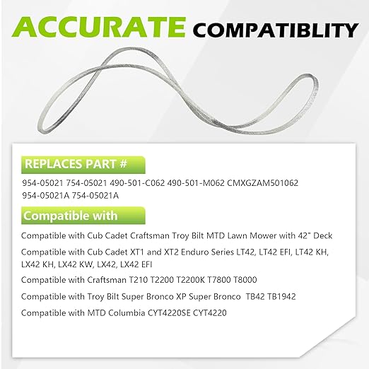 954-05021 Mower Deck Belt for Cub Cadet 42 Inch XT1 LT42 XT2 LX42 Craftsman T210 T2200 MTD 754-05021 Lawn Mower - Aramid Cord, 1/2" X 100"