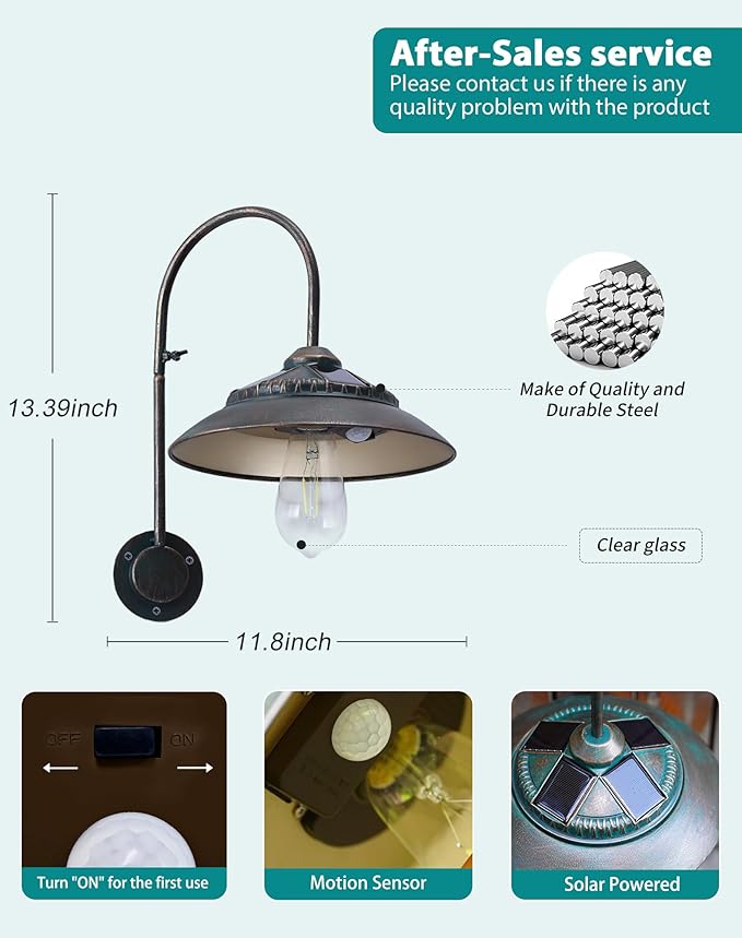 Goodeco Solar Barn Lights for Outside - 2 Pack Outdoor Lights with Motion Sensor, 4 High Efficiency Solar Panels, Warm White Edison LED Bulb for Chicken Coop, Porch, Barn, Shed, Garden (Bronze)