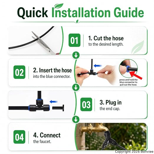 120Ft 1/4" Drip Irrigation System, 360° Adjustable Brass Nozzles, Save 80% Watering Garden Kit, DIY Tool-Free Quick Connect Sprinklers for Outdoor Plants, Landscape, Raised & Flower Beds, Greenhouse