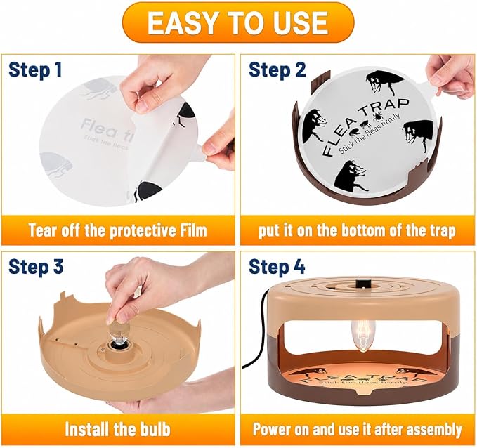 2 Pack Flea Traps for Inside Your Home with Auto Cycle Mode 40-Min Work & 5-Min Rest Mode, Refillable Indoor Flea Trap with 8 Sticky Pads, Indoor Flea Trap for Fleas, Moths & Gnats