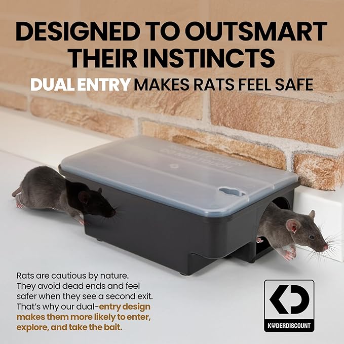Professional Rat & Mouse Bait Station – 2 Lockable Weather-Resistant Rat Trap Boxes with Clear Lid & Dual Entry – Reusable Rodent Control (Bait Not Included)