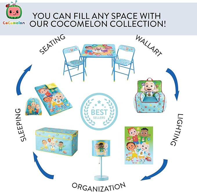 CoComelon Kids Folding Beach Chair with Umbrella – Outdoor Portable Chair for Ages 3+, Lightweight with Safety Lock, Perfect for Beach, Park, or Backyard