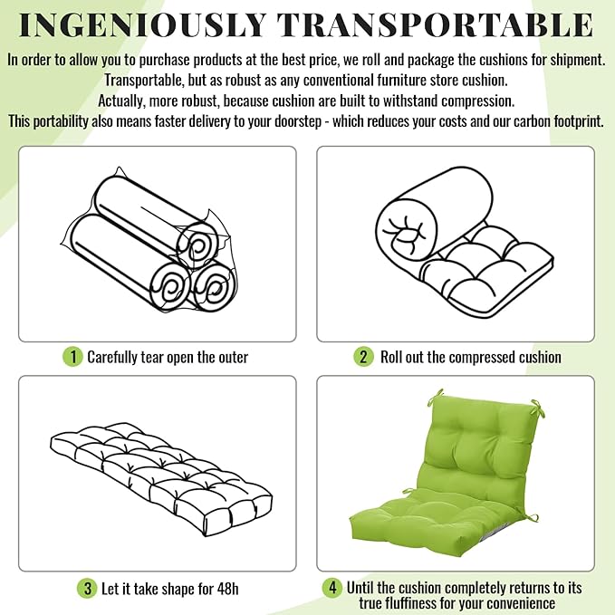 Marsui 2 Pcs Outdoor Indoor High Back Chair Cushions Patio Furniture Tufted Pillow with Ties Water-Resistant Replacement Outdoor Rocking Chair Cushions, 42 x 21 Inches (Fruit Green,Solid Color)