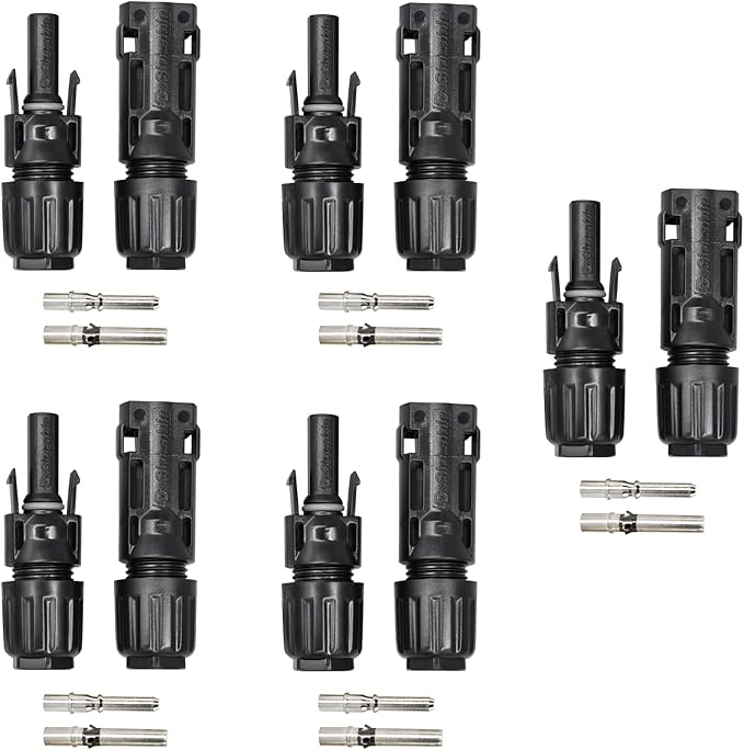 8AWG Solar Panel Connector 10mm2, 1500V IP68 Waterproof 70A PV Plug Tinned Copper Pins,5 Pairs