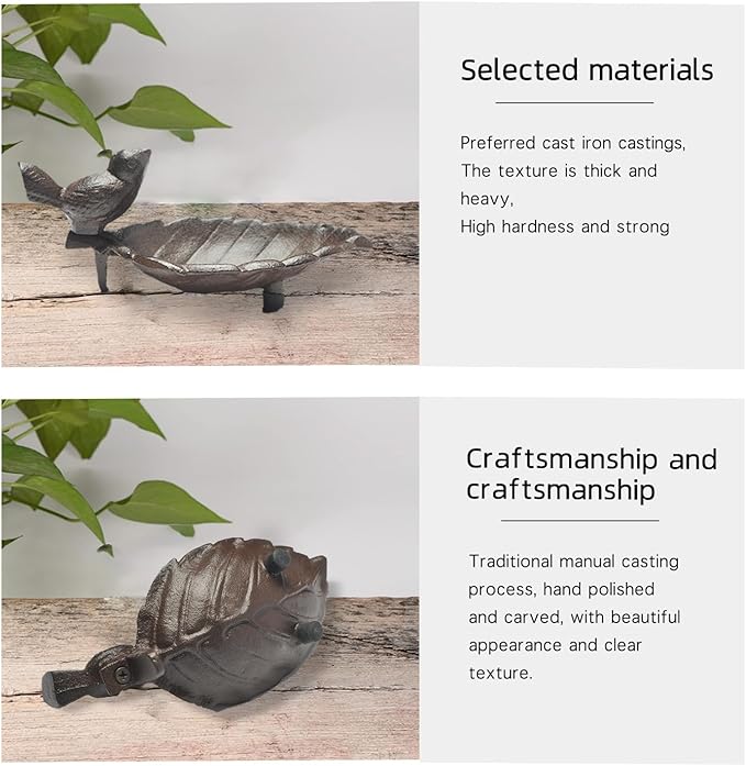 Cast Iron Bird Feeder, Leaf Shaped Wild Bird Feeding Bowl Rustic Garden Decor Ornaments Retro Birds Bath for Outdoors Vintage Metal Birds Food Container for Yard Patio Garden Deck
