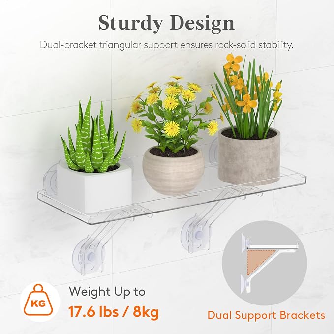 Lifewit 6" Extra Wide & Strong Window Plant Floating Shelves 4 Pack, Heavy Duty Acrylic Suction Cup Shelf, Sill Extender for Succulent Plants, Seed Starter Pots, Herb Planters 38 x 15 cm/15.2x6