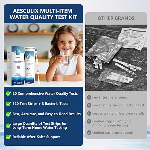 20 in 1 Water Tester for Drinking Water, Well Water Testing Kit, Suitable for Household Tap Water, Natural Water Quality Testing, Can Detect Water Hardness, Chlorine, Lead, Ph, Etc. (123 Test Strips)