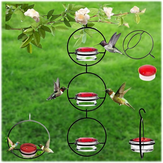 2025 New Model 3 Pack Humble Slim Hummingbird Feeder - Circular Leak-Resistant Design, Easy Clean & Fill, Outdoor Hanging Feeders for Garden, Backyard, Patio, Window (Black)