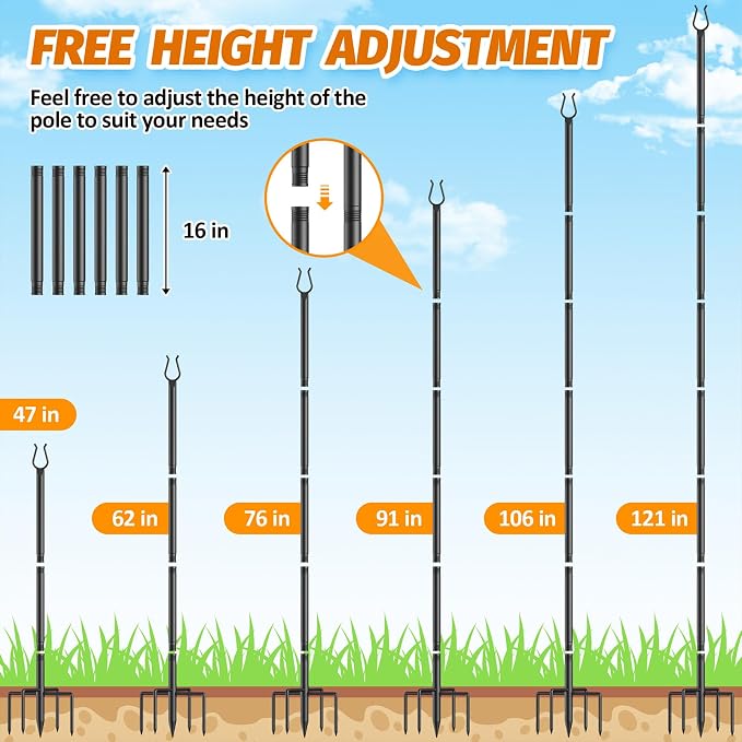 Aredy 6 Pack String Light Poles - 10FT Light Poles for Outside with Fork Base, Outdoor String Light Poles, Durable Poles for String Lights in Backyard, Deck, Garden, Wedding Events