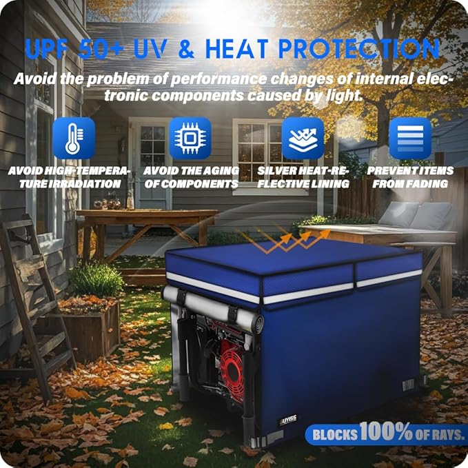 2025 Upgrade 900D+210D Heavy Duty Thicken Fabric. GUYISS Generator Covers While Running. 360° All-round Double-layer Protection. 38’’L×28’’W×27’’H. The Top can be Opened for Adding fuel. Blue.