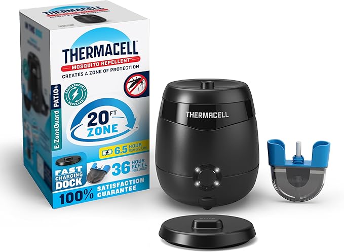 Thermacell Mosquito Repellent E-Series Rechargeable Repeller; Patio Shield 20’ Mosquito Protection Zone; Includes 36-Hr Repellent Refill; No Flame or Scent; Bug Spray and Bug Zapper Alternative