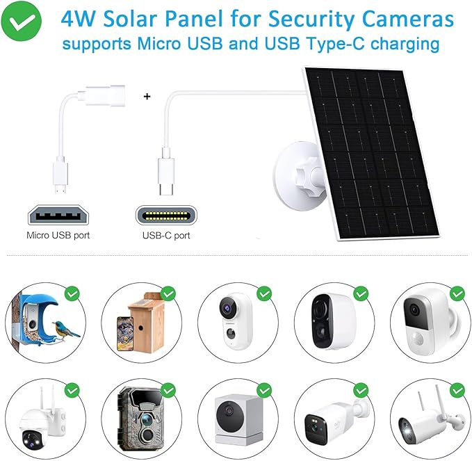 FUTUREZEN 4W Solar Panel for Security Camera, Type-C/Micro USB Solar Charger for Rechargeable Battery Cameras, IP66 Waterproof, 360° Adjustable Bracket, 9.8ft Cable for Outdoor Use, 2 Pack