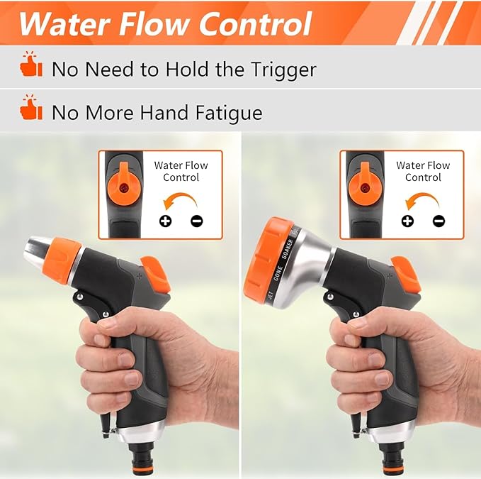 HOOFUN 2 Pack Garden Hose Nozzle: High Pressure Water Hose Sprayer with 10 & 2 Spray Patterns - Lightweight & Rust-Proof Handheld Spray Gun (Black)