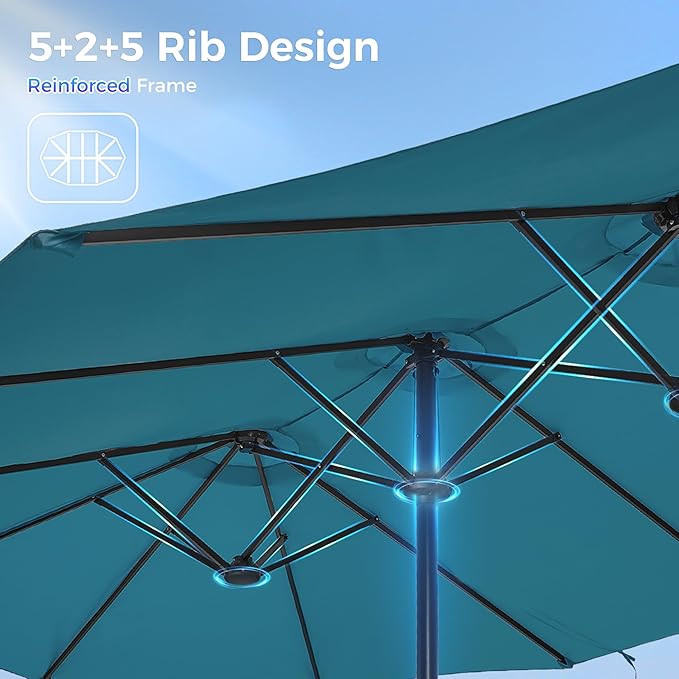SUPERJARE 13FT Outdoor Umbrella for Patio, Double sided Pool Umbrellas with Fade Resistant Canopy, Large Table Umbrella for Deck, Market, Backyard - Lake Blue