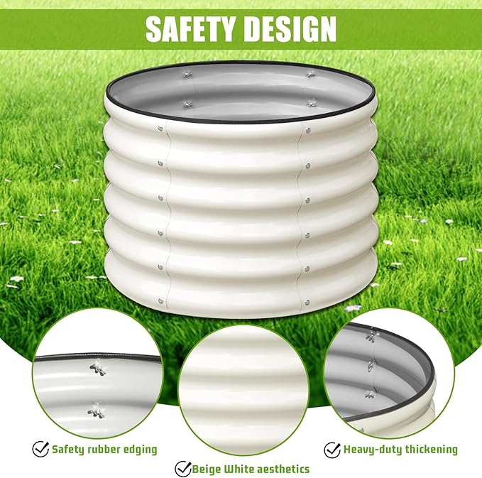SnugNiture Raised Garden Bed, 2×2×1.5ft Round Galvanized Outdoor Planter Box, 17" Tall Deep Metal Garden Bed Kit for Planting Vegetables, Fruits, Flowers, White