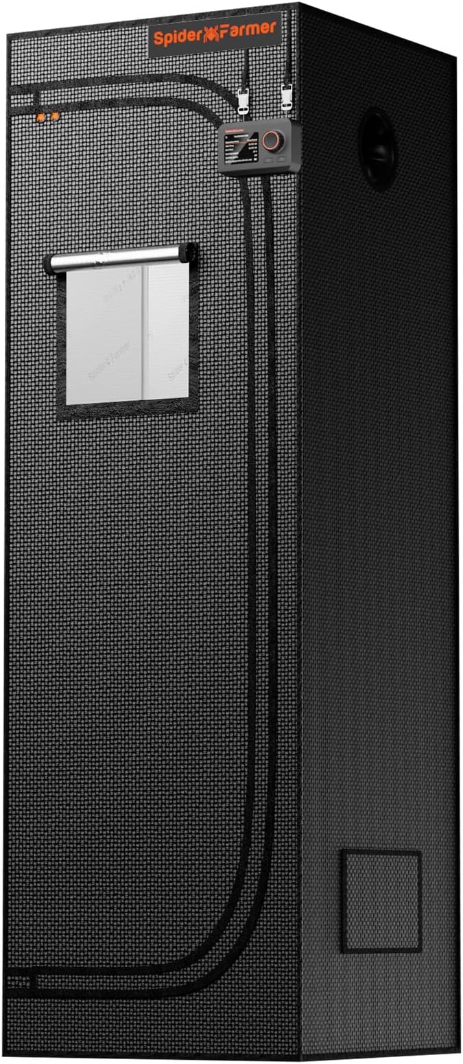 Spider Farmer 2x2x6 Grow Tent 2025 New, 24"x24"x72", with Hook for Controller, View Window, Side Buckle for Door, 1680D Thicken Mylar Canvas for Indoor Hydroponic Growing for SF1000, SE1500, G1500