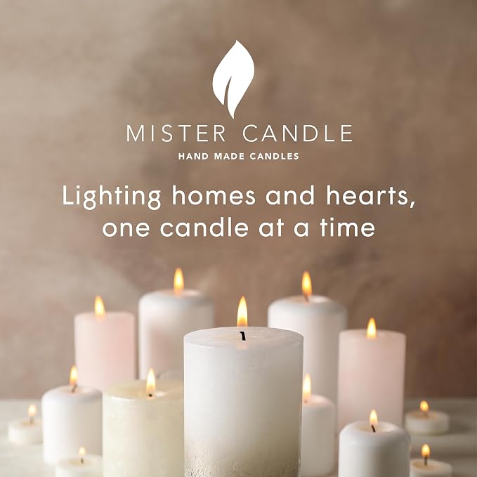 Mister Candle - Citronella Candles, Ideal for Outdoor & Indoor Use, 3"x4" White Pillar Candles Set of 3, Hand Poured, Premium Wax & Dripless, 60 Hour Burn Time