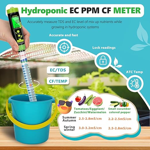 Truncheon Nutrient Meter for Hydroponics, PPM Meter for Nutrients Digital Water Tester EC TDS Tester(EC/PPM500/PPM700/CF) Specifically Designed for DWC,Reservoir, Aquaponics, Indoor Plant Grow