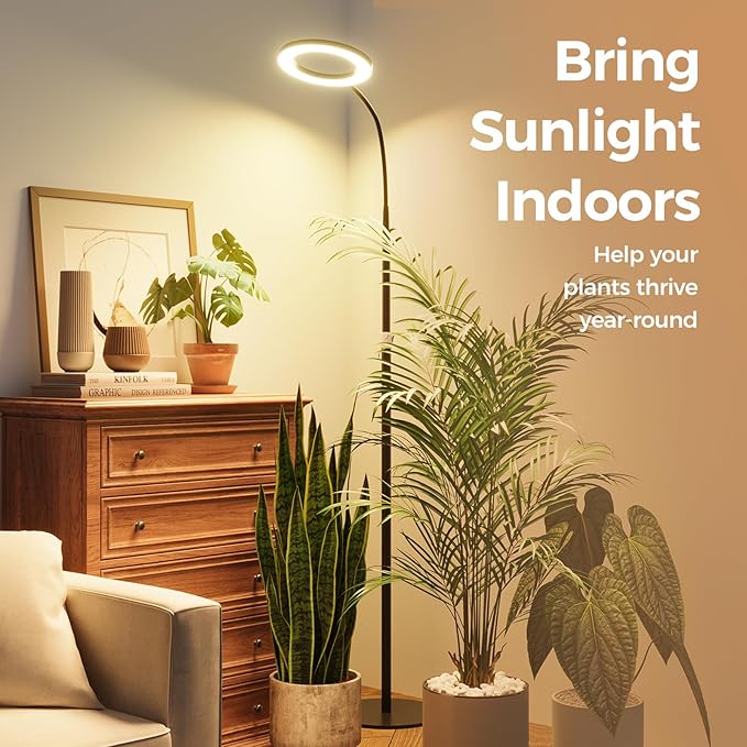 Bamworld Grow Lights for Indoor Plants, Full Spectrum Plant Lights for Indoor Growing, Floor Grow Lamp for Large Plants, Auto ON/Off Timer 3/9/12H, 10 Dimmable Levels, 37-65" Adjustable Height