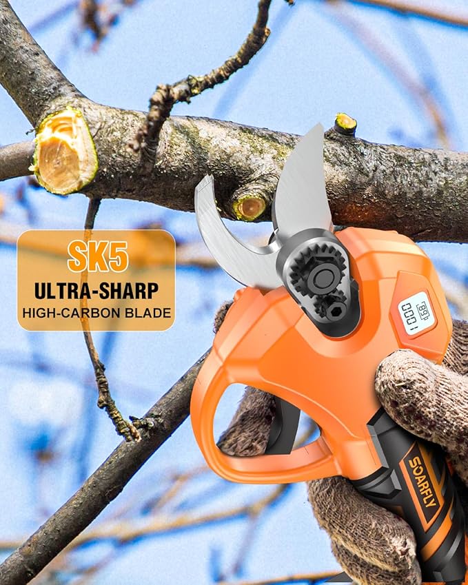 Electric Cordless Pruning Shears, 1.5-2.05 inches Cutting Diameter, Electric Clippers for Gardening, Brushless Motor Tree Pruner with LCD Display and SK5 Blades, Tree Branch Cutter for Tree Trimming