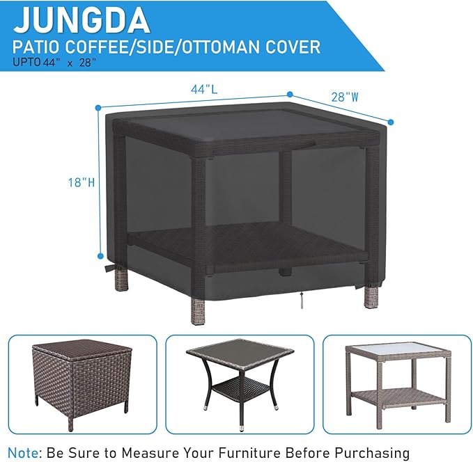Outdoor Rectangle Coffee Table Cover 44 Inch, Waterproof Patio Table Covers, Heavy Duty Outdoor Rectangle Furniture Cover - 44 x 28 x18 Inch