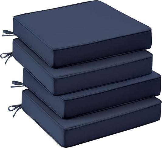 UNIKOME Outdoor Chair Cushions Set of 4, Water Resistant Patio Seat Cushions with Ties for Outdoor Furniture, High-Density Foam, UV & Fade Resistant, Piped Edge – 24" x 24" x 4", Navy