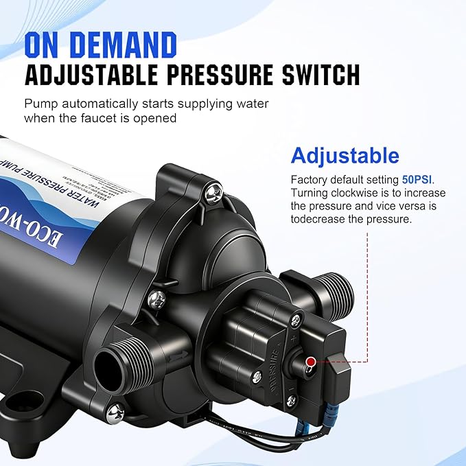 ECO-WORTHY 33-Series Water Pressure Diaphragm Pump Industrial 110V AC 4.0GPM Flow 50PSI Rated Pressure Self Priming RV Fresh Water Pump for Camper Kitchen Bathroom Marine Yacht Caravan