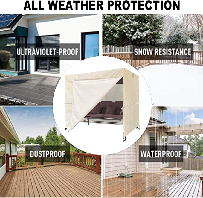 Outdoor Swing Cover 3 Triple Seater Hammock Cover Garden Swing Cover Garden Hammock Glider Chair Cover Patio Furniture Cover UV Resistant Swing Canopy Cover All Weather Protection(82*49*67inch)Beige