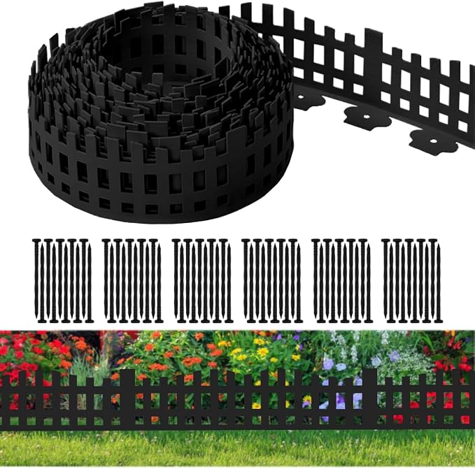 Garden Edging 33FT x 4.1~4.9IN Tall, Landscape Edging Borders with 60pcs Plastic Stakes,Arched Design Black Flexible Lawn Edging Border, No Digging Edge Fence DIY for Tree Flowerbeds Grass Yard
