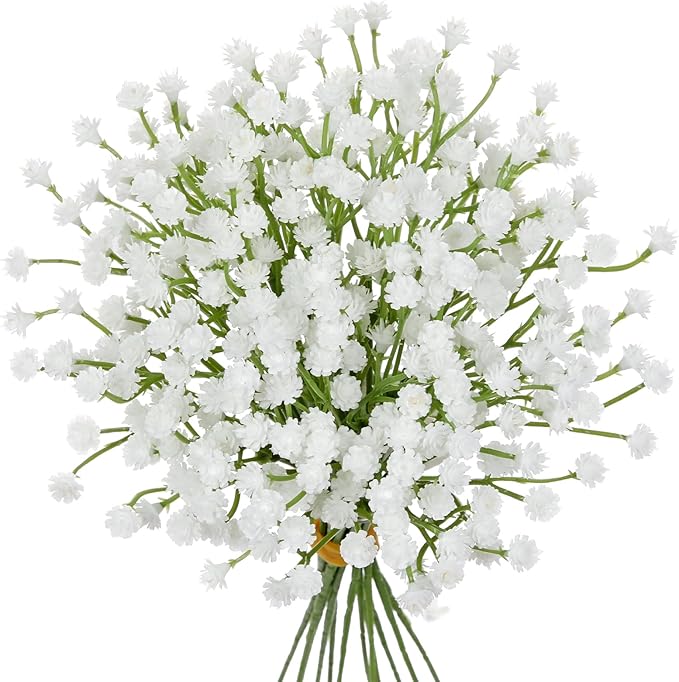 DILATATA Baby's Breath Artificial Flowers Bulk 12 pcs Faux Baby Breath Plastic Flower Fake Gypsophila Flower Arrangement for Crafts Fake Flowers Bouquet for Wedding Centerpieces White Baby Breath