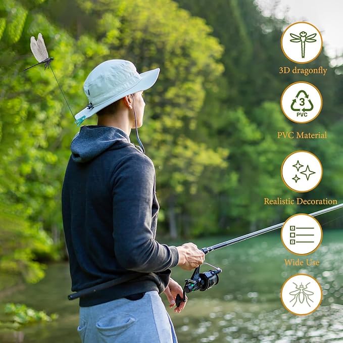 10 Pcs Black 3D Lifelike Dragonfly Clip & Garden Stake, Upgraded Detachable Fake Dragonfly Decor with Flexible PVC Wings, Nature-Inspired Outdoor Comfort Accessory for Hiking Hat, Camping and Patio