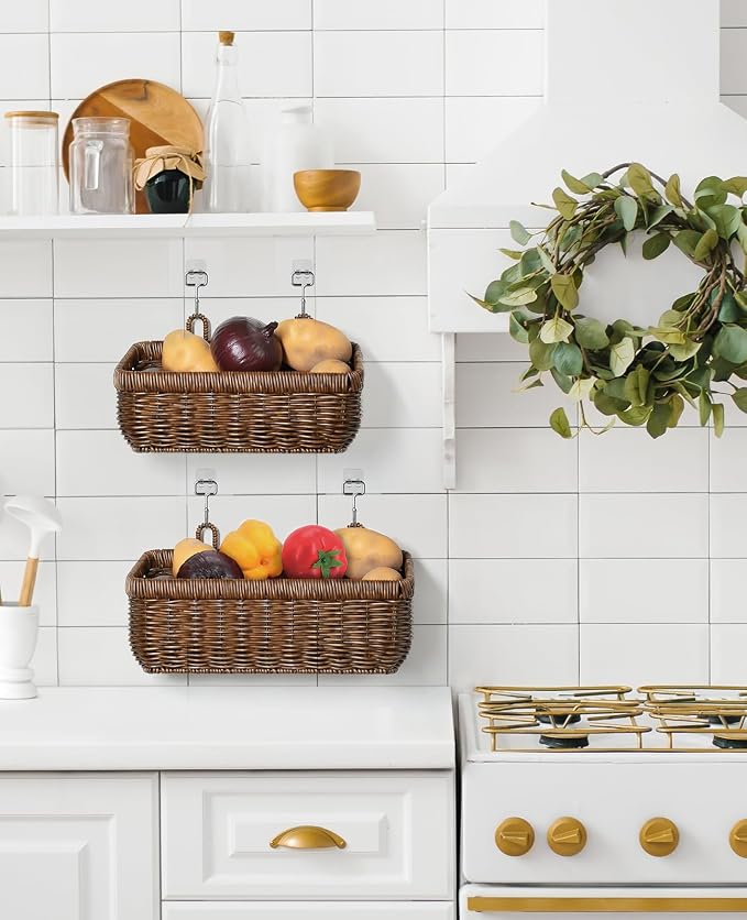AceList Wall Hanging Basket, Boho Style Hand-Woven Hanging Storage Baskets - Set of 2, Ideal for Boho Room Decor, Kitchen, Garden, and Living Room(Brown)