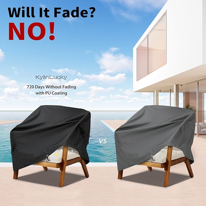 KylinLucky Waterproof Patio Chair Covers 2 Pack 31.5Wx33.5Dx36H Inches, All Weather Heavy Duty Outdoor Furniture Covers Black